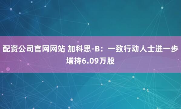 配资公司官网网站 加科思-B：一致行动人士进一步增持6.09万股